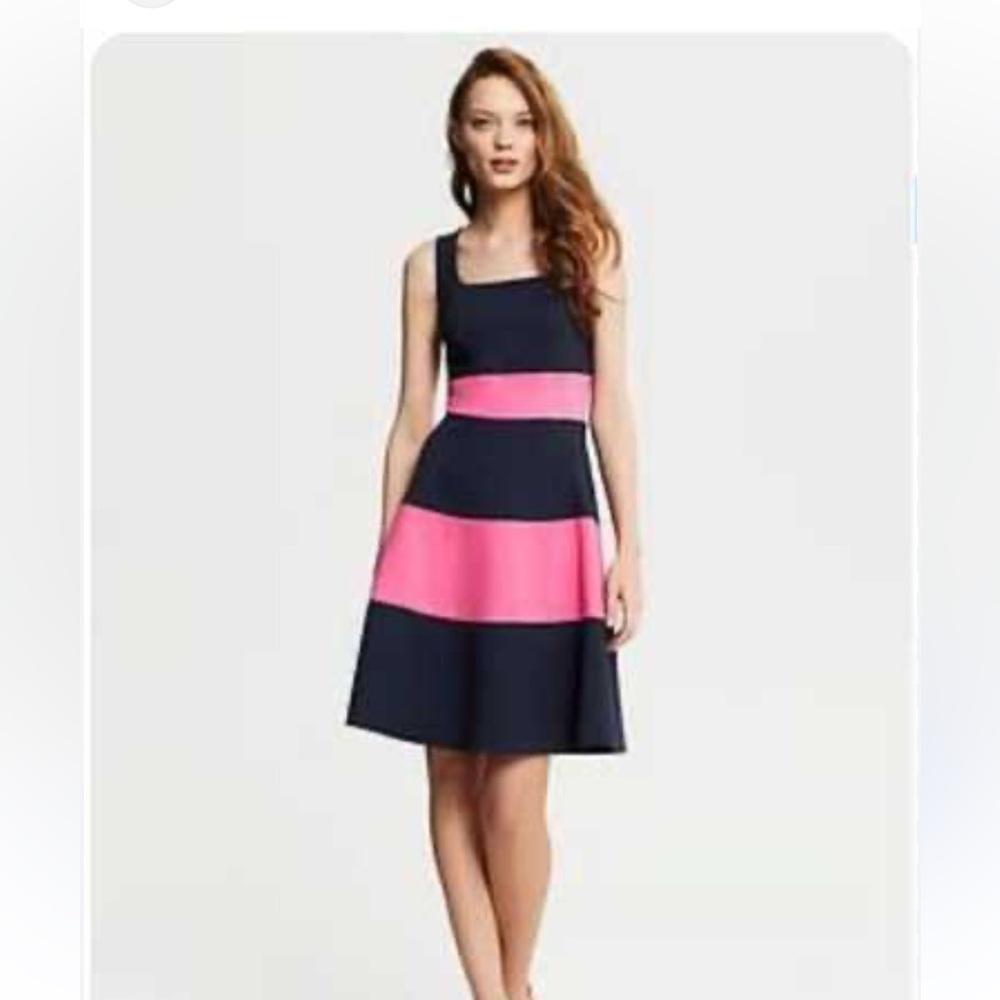 Banana Republic Rugby Stripe Navy and Pink Sleeveless Dress EUC 4